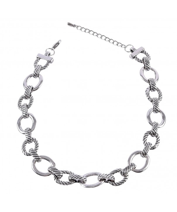 Silver Tone Textured Oval Necklace