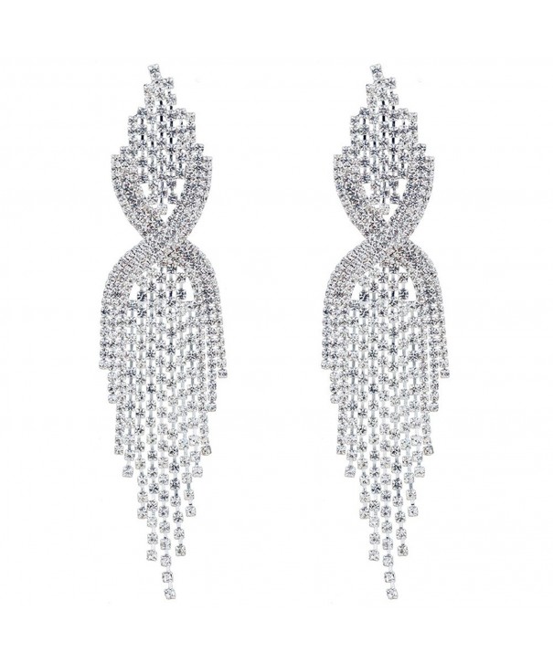 CHRAN Rhinestone Tassels Chandelier Earrings