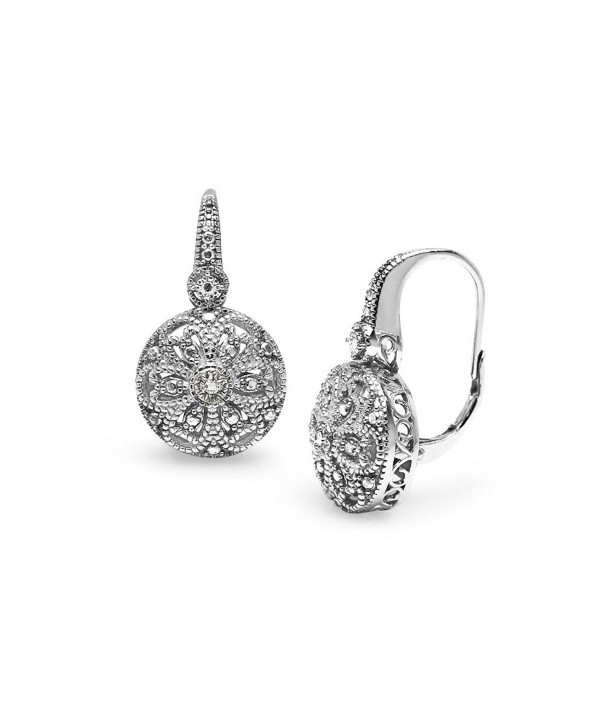 Sterling Filigree Diamond Leverback Earrings