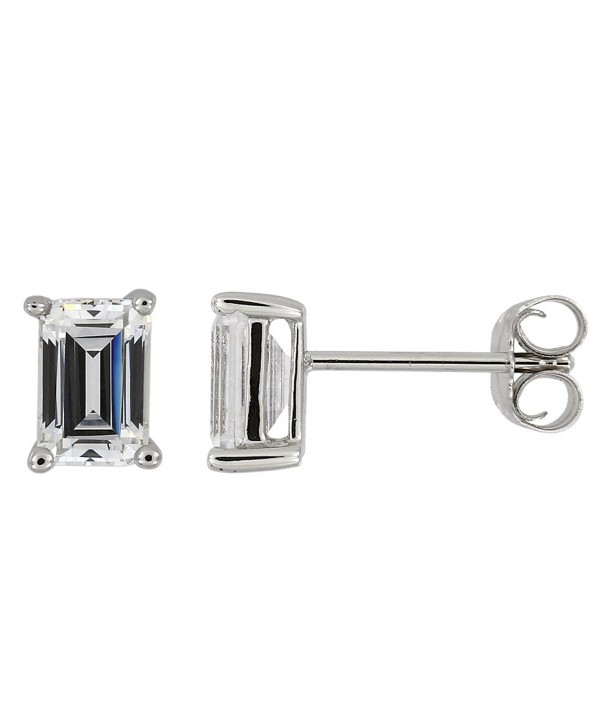 Sterling Approximate Emerald Cut Zirconia Earrings