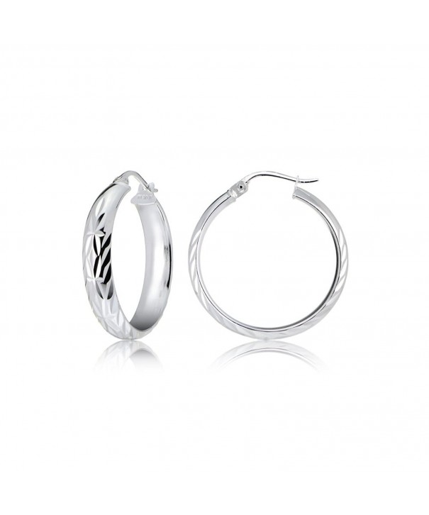 Sterling Silver Half Round Design Diamond Cut Hoop Earrings