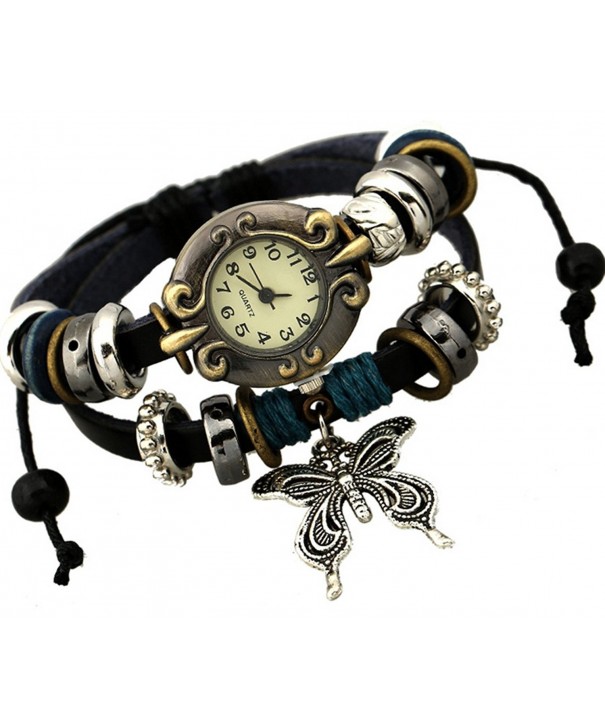 Retro Butterfly Leather Multistrand Bracelet