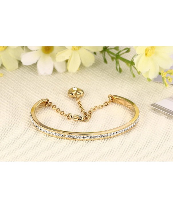 Stainless Steel A Row of Crystal Thin Bangle Bracelet with Extend Chain ...