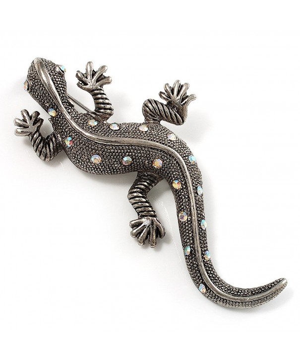 Vintage Diamante Lizard Brooch Silver