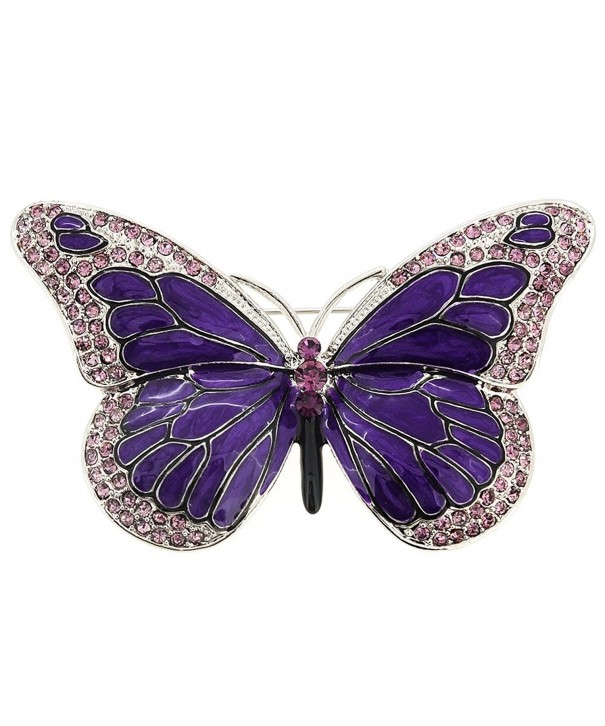 Purple Enamel Crystal Butterfly Brooch