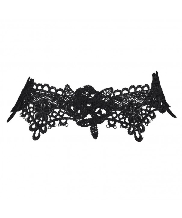 Black Floral Lace Regal Collar Gothic Choker Necklace - CO12L9TAMEP