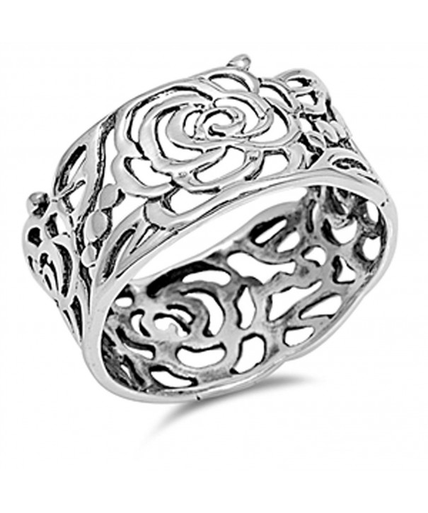 Womens Flower Cutout Sterling Silver