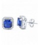 Earrings Princess Simulated Blue Sapphire