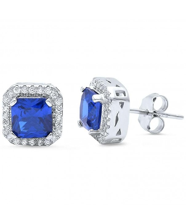 Earrings Princess Simulated Blue Sapphire