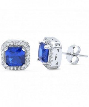 Earrings Princess Simulated Blue Sapphire