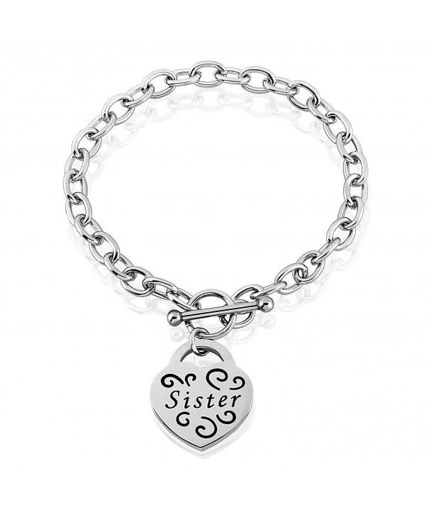 Womens Stainless Engraved Sister bracelet