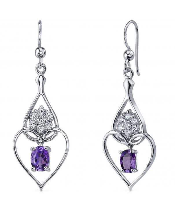 Amethyst Dangle Earrings Sterling Rhodium