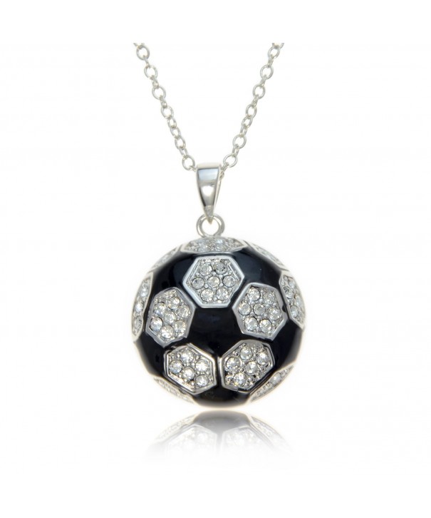 Soccer Necklace Silvertone Crystals PammyJ