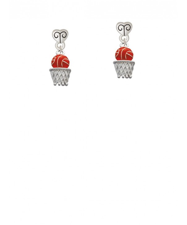 Silvertone Orange Basketball Dangle Earrings