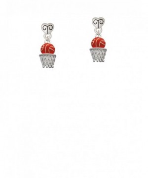 Silvertone Orange Basketball Dangle Earrings