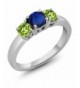 Simulated Sapphire Peridot Sterling 3 Stone