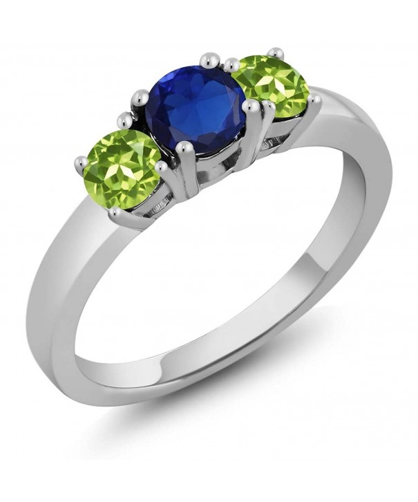 Simulated Sapphire Peridot Sterling 3 Stone