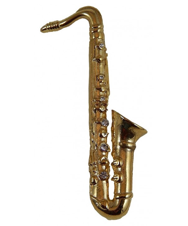 Saxophone Pin Rhinestones Gold Tenor