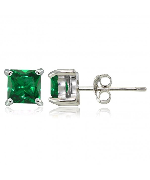 Sterling Silver Created Emerald Earrings