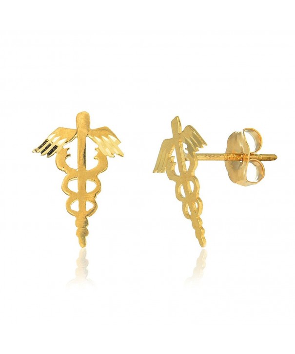 JewelStop Yellow Caduceus Medical Earrings