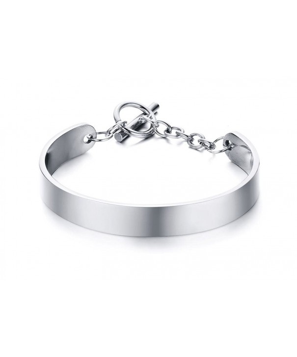 Engraving Personalized Stainless Bangle Toggle Silver tone