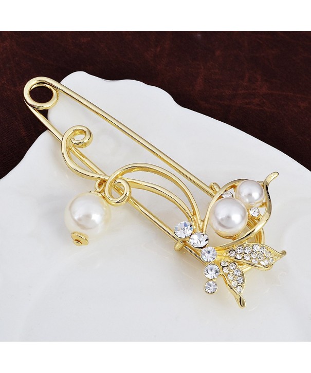 Crystal Butterfly Safety Pin Brooch with Pearl Pendant Cardigan Hat ...