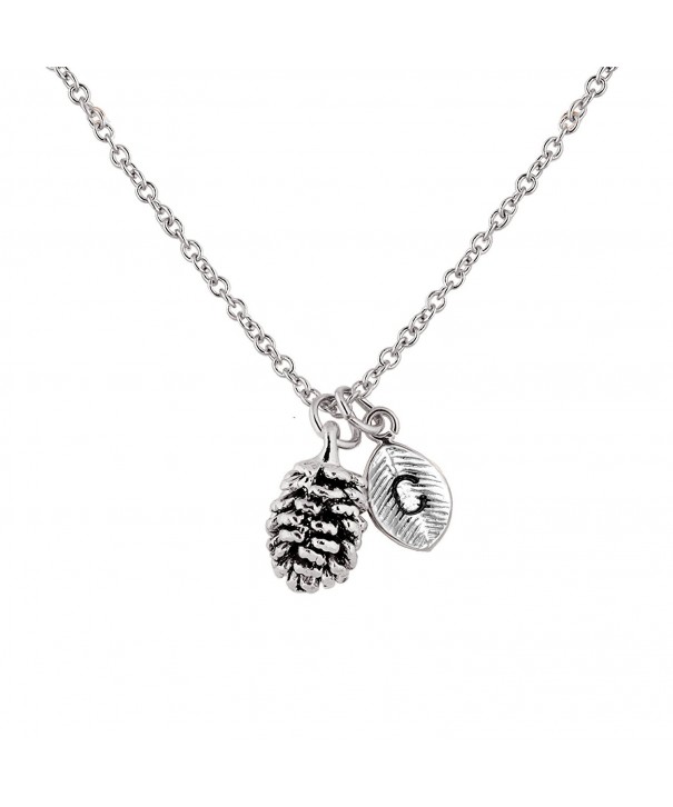 Silver Pinecone Necklace Initial Mothers