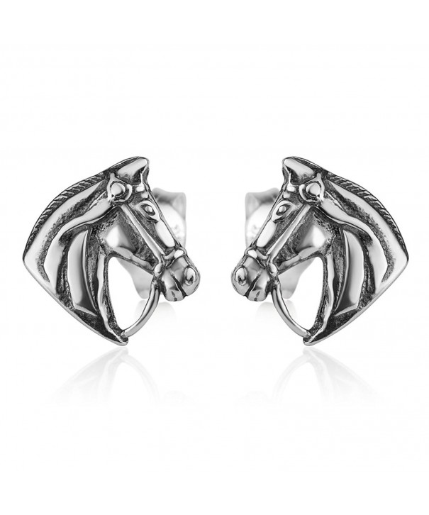 Oxidized Sterling Vintage Equestrian Earrings