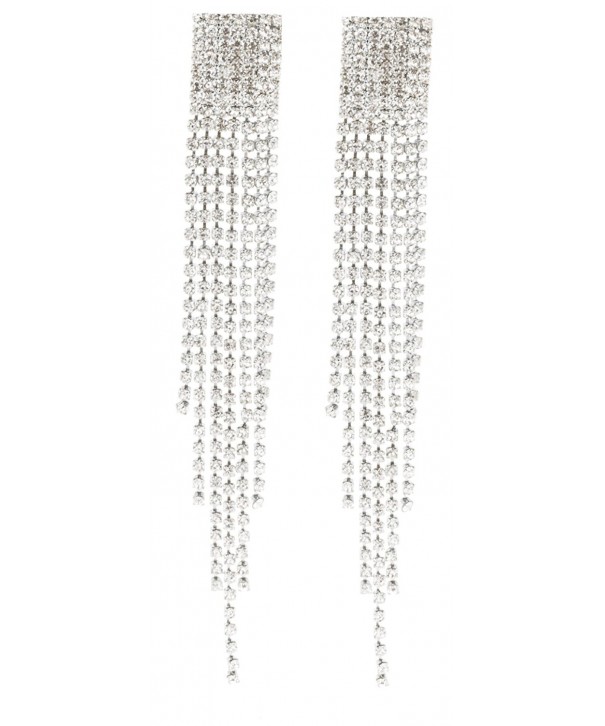 Silvertone Chandelier Tassels Stones Earrings