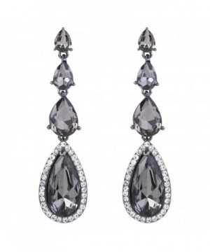 BriLove Teardrop Chandelier Earrings Black Silver Tone