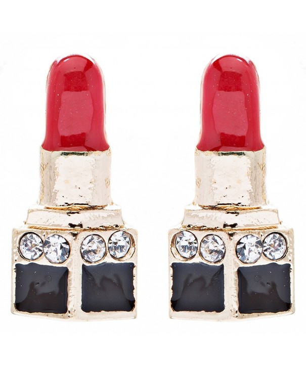 Lipstick Crystal Rhinestone Enamel Earrings