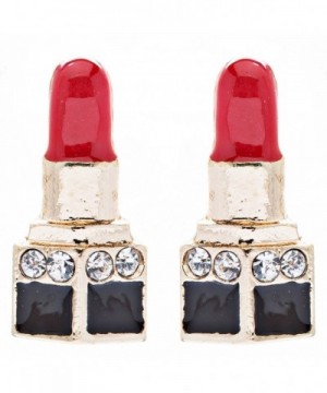 Lipstick Crystal Rhinestone Enamel Earrings