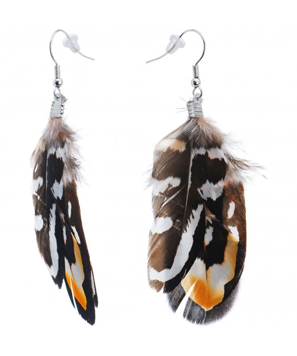 Brown White Essence Feather Earrings