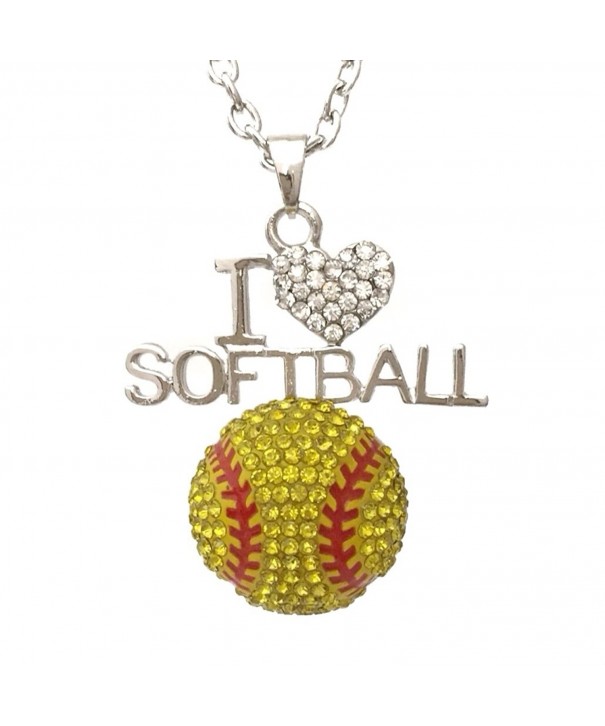 Softball Bling Rhinestone Silver Necklace