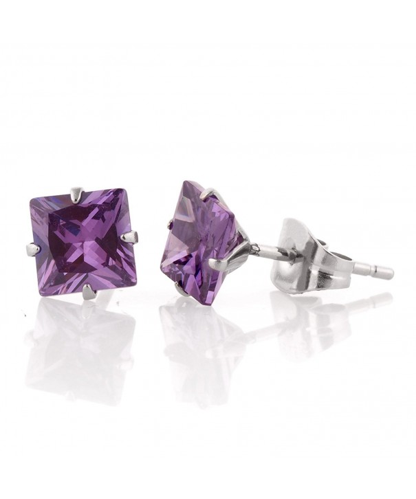 Square Simulated Purple Diamond Earrings