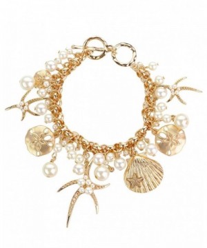 Starfish Seashell Simulated Bracelet Gold Tone