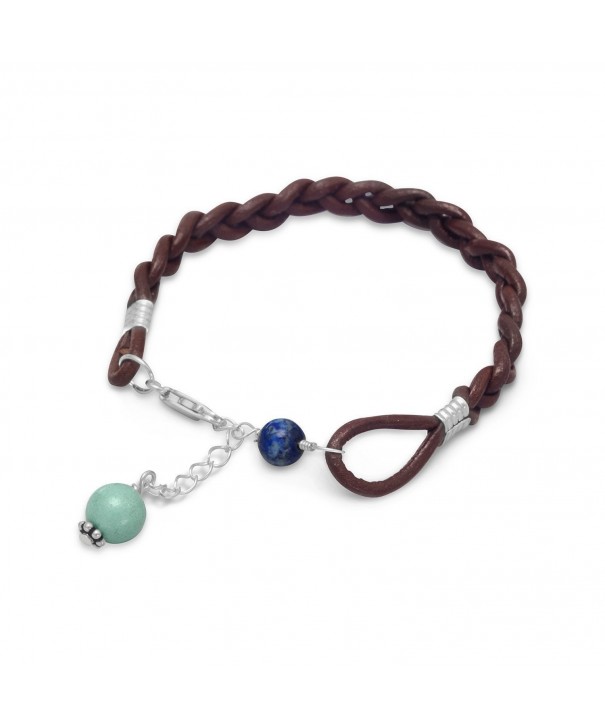 Sterling Braided Leather Bracelet Turquoise