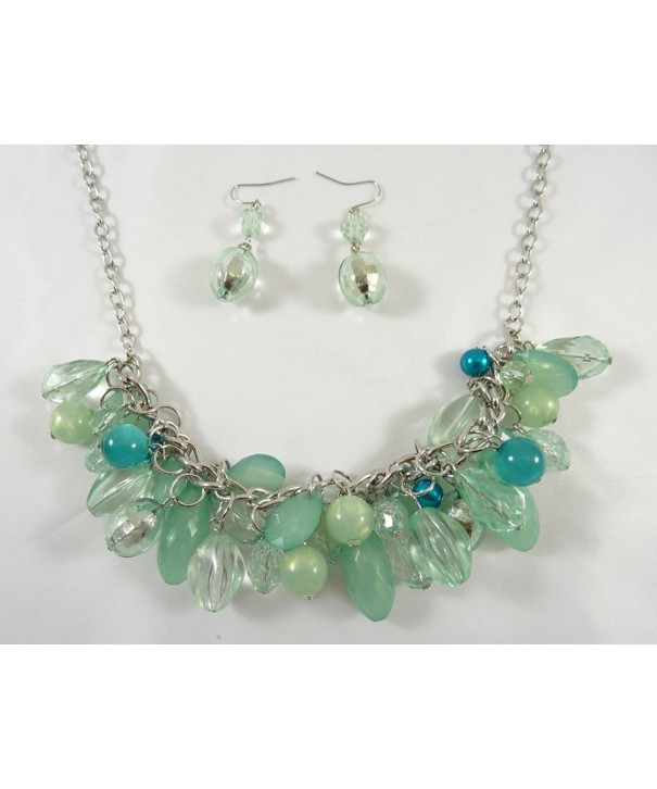 Necklace Earring Seafoam Colored Faceted