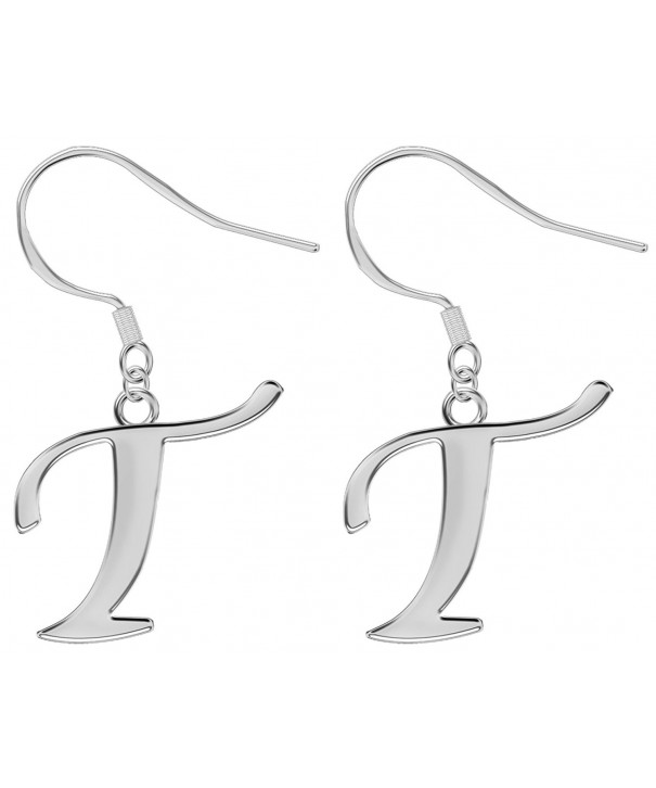 Plain Silver Initial Hook Earrings