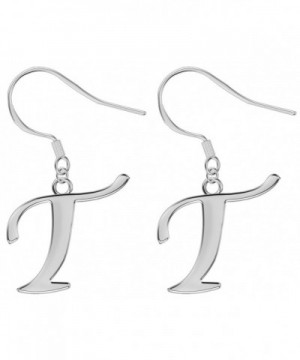 Plain Silver Initial Hook Earrings