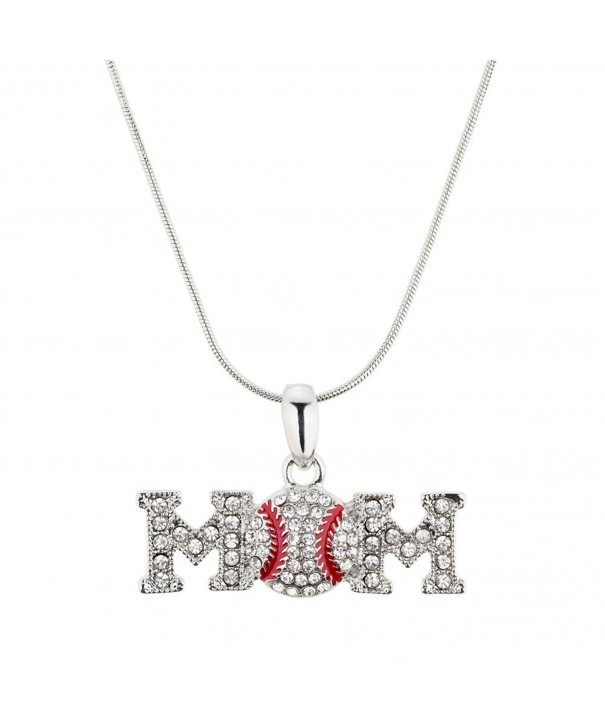 Baseball Mom Pendant Necklace Crystal