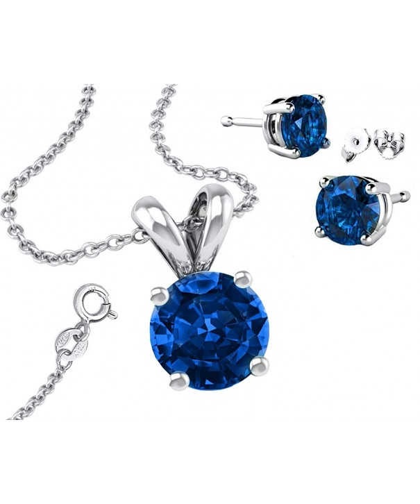 Sterling Necklace Pendant Simulated Sapphire