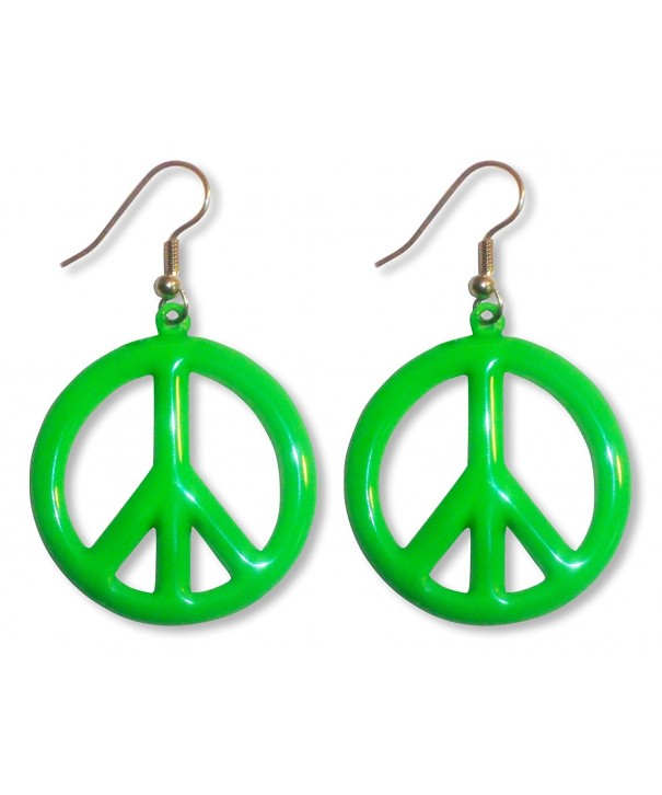 Green Hippie Peace Dangle Earrings