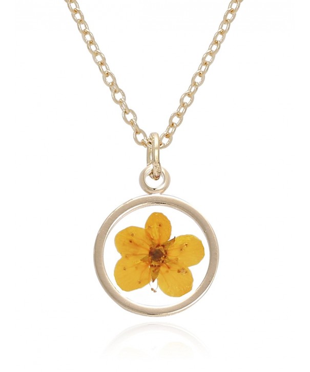 Pressed Flower Circle Pendant Necklace