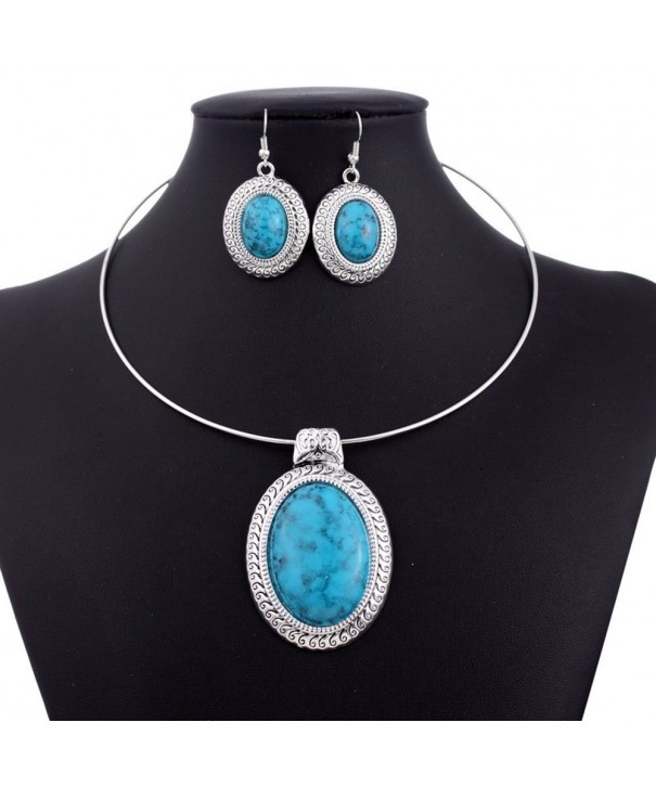 Chunky Turquoise Pendant Necklace Earrings