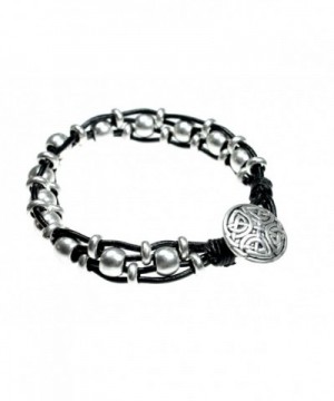 Celtic Design Bracelet Silvertone Leather