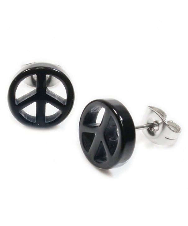 Black Acrylic Peace Stainless Earrings