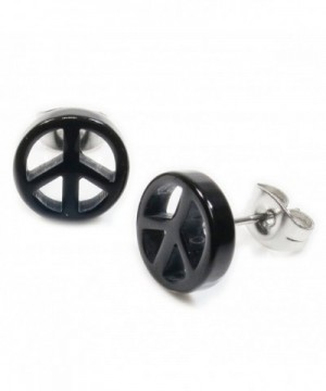 Black Acrylic Peace Stainless Earrings