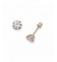 Solitaire Zirconia Screw back Earrings 6mm yellow gold