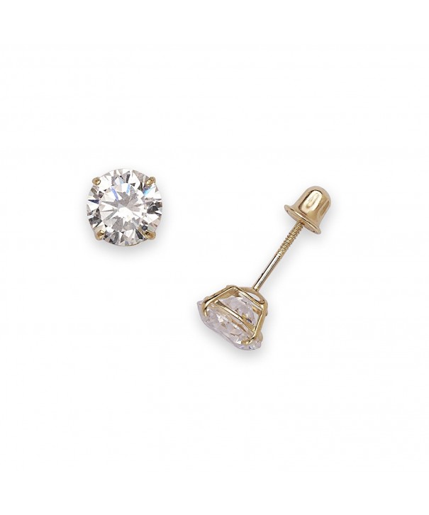 Solitaire Zirconia Screw back Earrings 6mm yellow gold